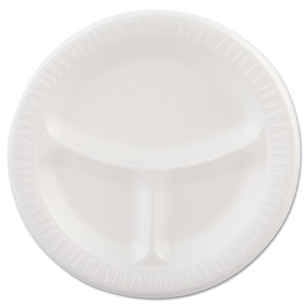 Dart Laminated Foam Plates, 9" dia, White, Round, 3 Compartments, PK500 9CPWQ